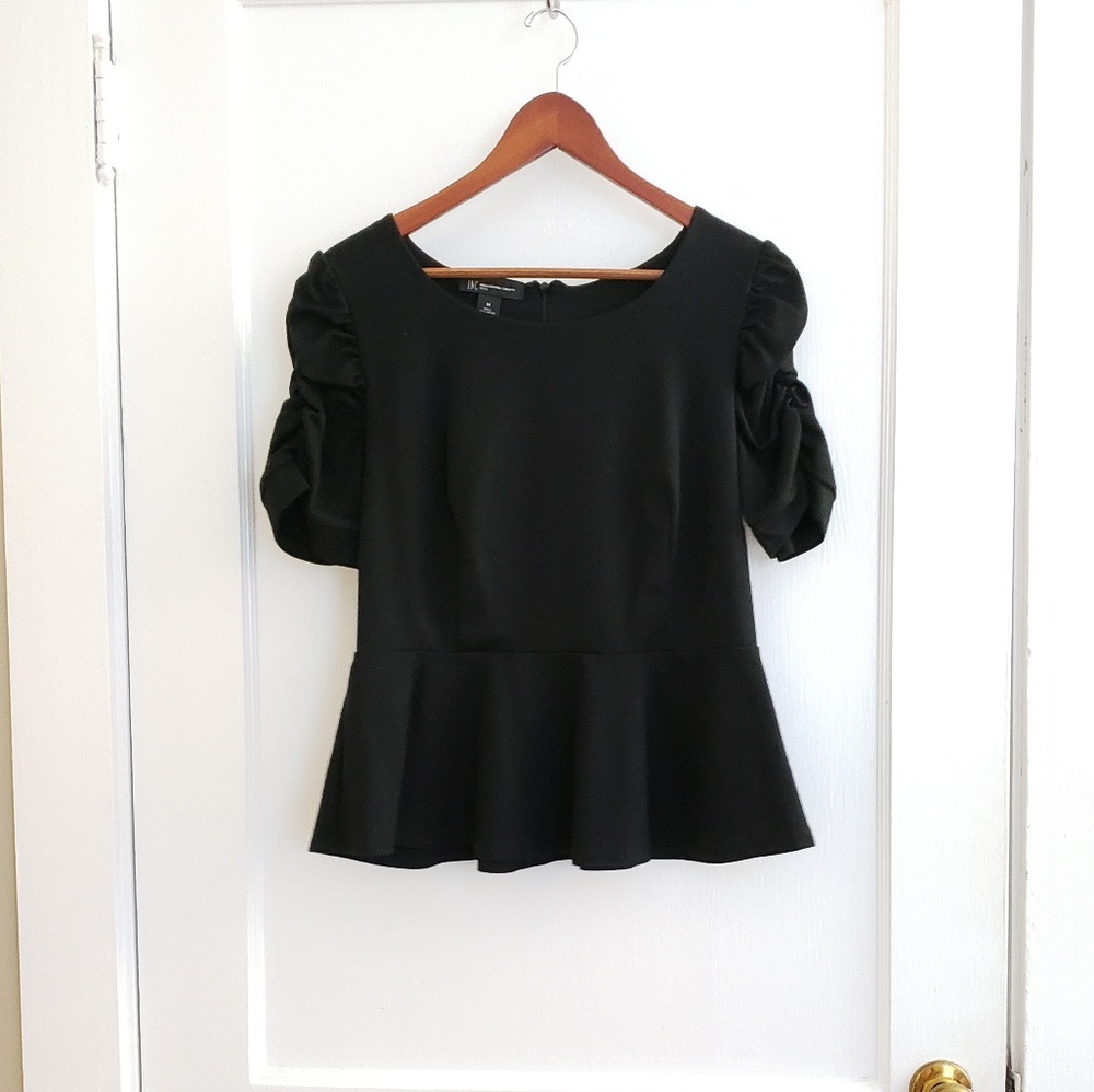 INC | PM black peplum top with puffy sleeves - Picture 4 of 8